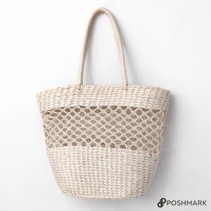 Large Woven Paper Raffia Straw Tote  Natural Boho Beach Market Shoulder Bag